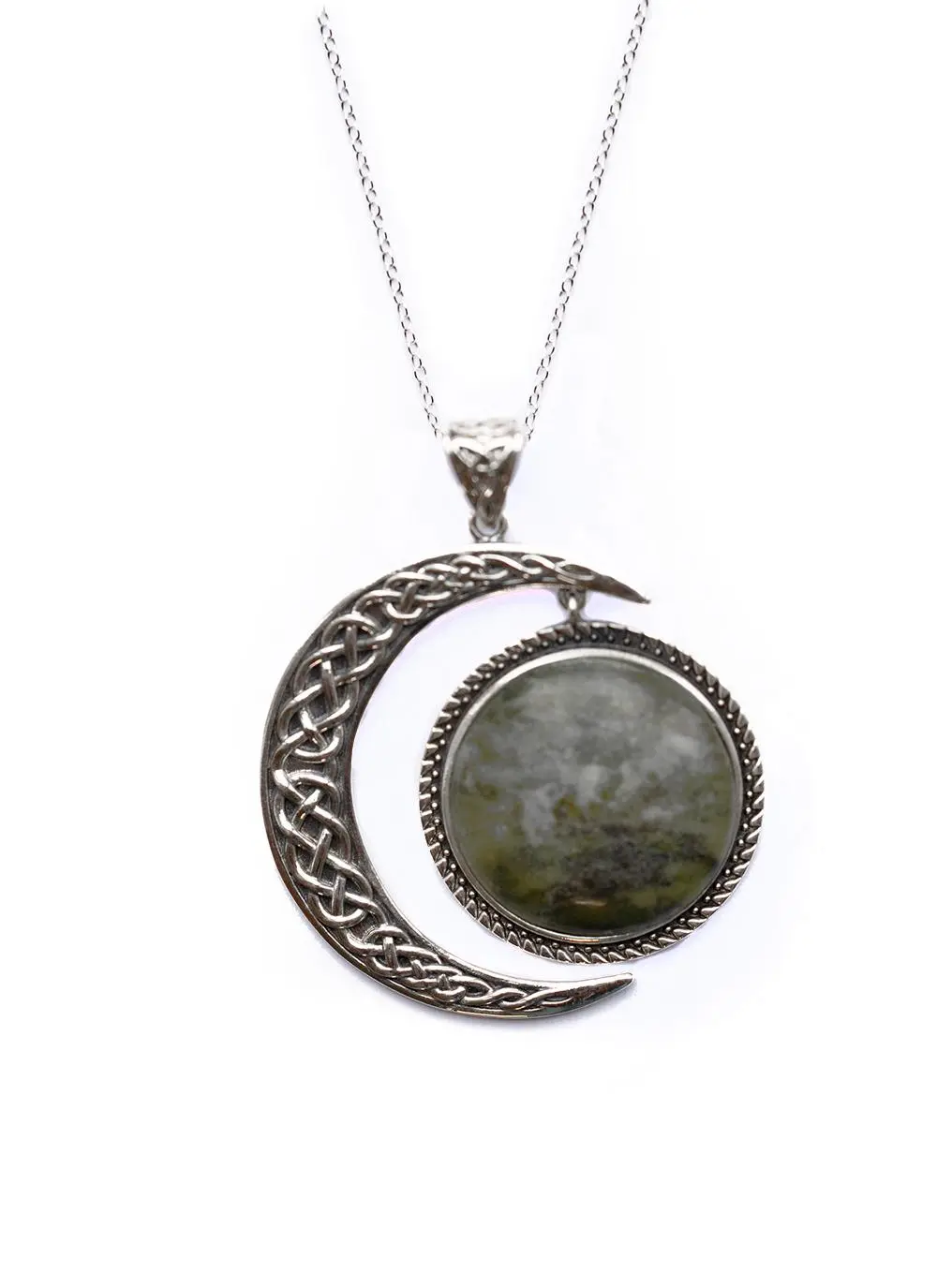Sterling Silver Connemara Marble Crescent Moon Pendant